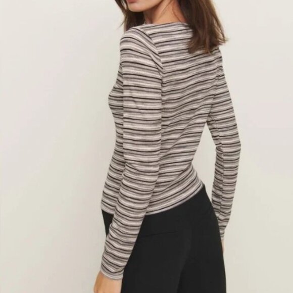 Reformation Wiley Knit Top in Grey Stripe Sz SM - Picture 7 of 7